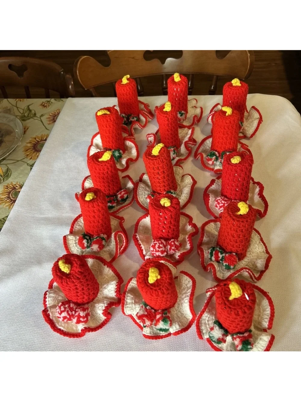 Handmade Red Crochet Holiday Candles  - Set of 15